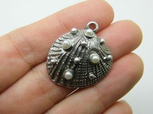 2 Shell pearl pendants antique silver tone FF409