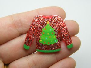 2 Christmas  tree jumper sweater jersey pendants red glitter acrylic CT448