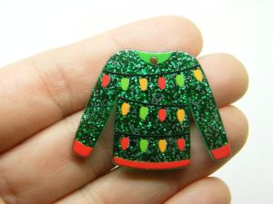 2 Christmas  lights jumper sweater jersey pendants red glitter acrylic CT