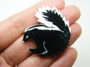 4 Skunk animal pendants black white acrylic A775