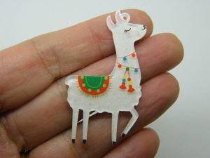 4 Christmas Alpaca Llama pendants white acrylic CT441