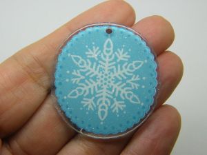 4 Snowflake Christmas pendants blue white acrylic CT439