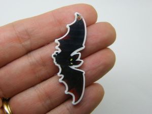 4 Bat Halloween pendants black white acrylic HC1302