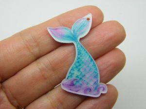 4 Mermaid tail pendants blue pink white acrylic FF423