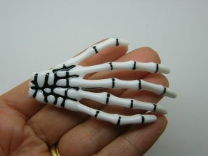 2 Skeleton hand hair clip black white resin HC