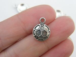 10 Soccer football ball charms antique silver tone SP34