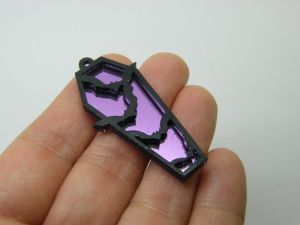 2 Coffin bats pendants purple and black acrylic HC1313