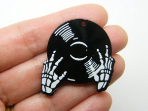 2 Skeleton hands vinyl record pendants black white acrylic MN2