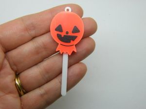 2 Halloween lollipop orange black white acrylic pendants HC145