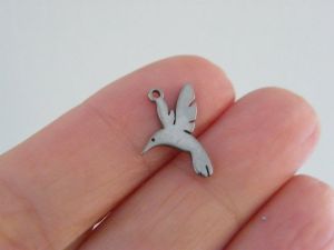 4 Humming bird charms silver stainless steel B28
