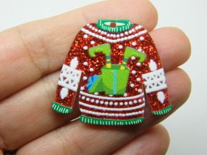 2 Elf Christmas jumper sweater jersey pendants red glitter acrylic CT278