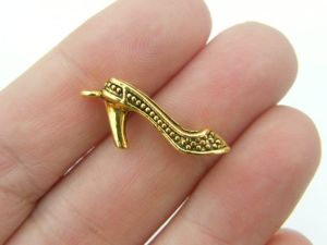 12 High heel shoe charms antique gold tone  CA28