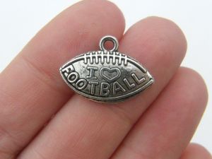 10 I love football charms antique silver tone SP17