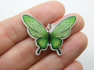 6 Butterfly pendants clear green acrylic A