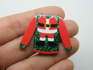 2 Santa outfit Christmas jumper sweater jersey pendants red glitter acrylic CT447