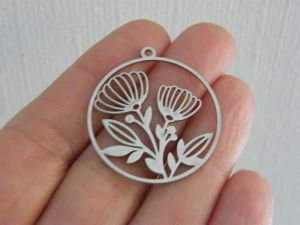 1 Thistle flower pendant charm silver stainless steel F190