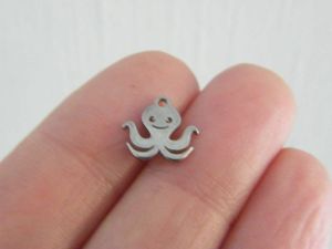 2 Octopus charms silver tone stainless steel FF585
