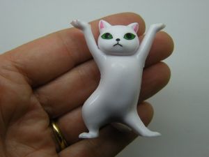 1 Dancing white pik cat embellishments miniature resin A
