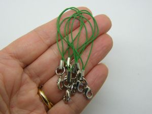 20 Green and silver cell phone strap 64mm with lobster clasp
