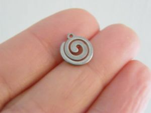 2 Spiral vortex charms silver stainless steel M7