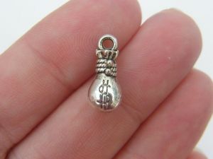 8 Money bag charms antique silver tone CA63