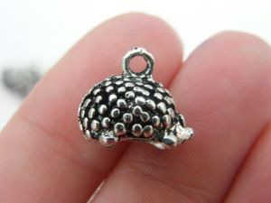 12 Hedgehog charms antique silver tone A196