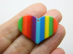 4 Rainbow primary colours stripe heart pendants acrylic H235