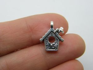 10 Bird house charms antique silver tone B79