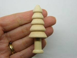2 Christmas fir tree  embellishment miniature natural wood 64 x 24mm T 01H
