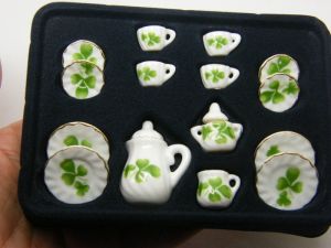 1 White with green four leaf clover porcelain coffee tea set 213A 10