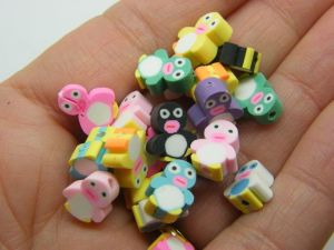 30 Penguin beads random mixed white polymer clay A1318 - SALE 50% OFF