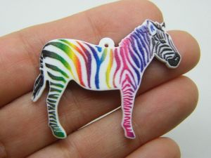 2 Zebra rainbow stripes pendants white acrylic A967