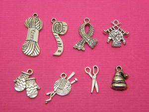 The Knitting Collection - 8 different antique silver tone charms