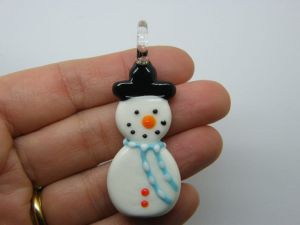 1 Snowman Christmas pendants white and sky blue lampwork glass CT1111111111111111