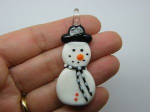 1 Snowman Christmas pendants white and black lampwork glass CT1111111111111111