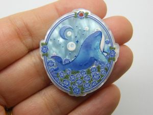 4 Whale pendants blue green white acrylic FF299