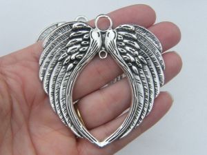 BULK 3 Angel wing connector charm antique silver tone AW120