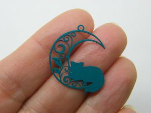 8 Cat moon charms  peacock tone A669