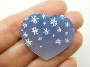 2 Snowflake heart pendants blue white acrylic CT276