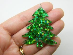 2 Christmas tree pendants clear star green acrylic CT156