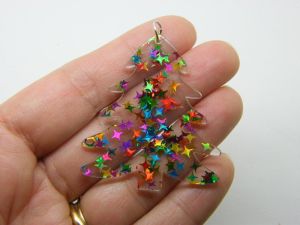 2 Christmas tree pendants clear star rainbow acrylic CT151
