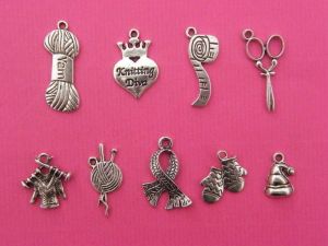 The Knitting Collection - 9 different antique silver tone charms