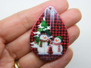 2 Christmas tree snowmen teardrop pendants  acrylic CT259