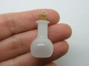 2 White glass bottles with corks pendants M439
