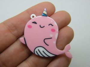 4 Narwhal pendants white pink  acrylic FF181