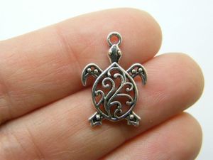 10 Turtle charms antique silver tone FF213