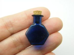 2 Mini glass bottles with corks blue M427