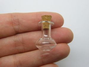 2 Mini glass bottles with corks clear M421