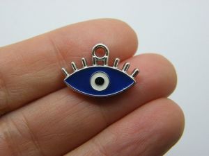 10 Evil eye charms royal blue silver CCB plastic I44