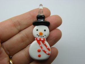 1 Snowman Christmas pendants white and  red lampwork glass CT1111111111111111